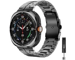 Stravo titanium bandje 'Iron' - Geschikt voor Samsung Galaxy Watch Ultra / Ultra 2025 – Donkergrijs – premium metalen schakelband met inkortset – stijlvolle en duurzame horlogeband voor Samsung smartwatch