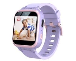 Peysaitr - Kinder Smartwatch - Inclusief 7 puzzelspellen - Touchscreen 1.54 inch - HD Dual Camera - Multifunctioneel - Kerstcadeaus - Verjaardagscadeau - Paars - 1 stuk