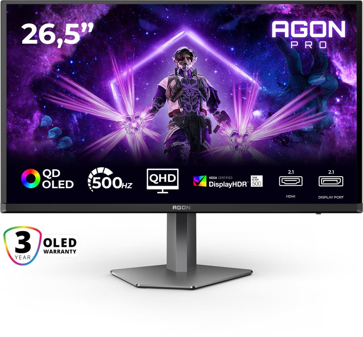 AOC AGON PRO AG276QKD2 - QHD QD-OLED Gaming Monitor - 500hz - HDR500 - HDMI 2.1 - DP 2.1 - 27 inch — afbeelding 1