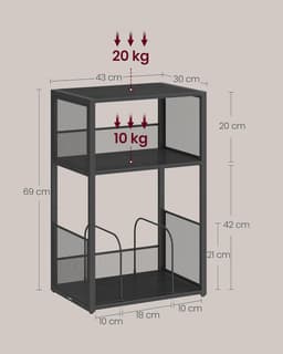 FurnStar – Platenspeler standaard – 3 etages – Opslag tot 100 LP’s – Bijzettafel – Industriële stijl – 30 x 43 x 69 cm – Ebbenhout zwart — thumbnail 3
