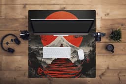 Muismat XXL 80x80 cm - Bureau onderlegger - Bureau mat Krijger - Rode trappen - Zon - Berg - Bureaumat - Gaming mousepad xl - Bureaulegger groot - Computer deskmat — thumbnail 4