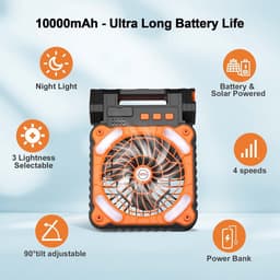 Camping ventilator op zonne-energie met verlichting – oplaadbare outdoor ventilator met led lantaarn en lange batterijduur — thumbnail 3