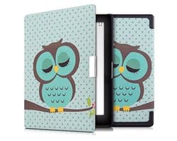 E-reader sleeve voor Kobo Aura Edition 1 - Magnetische sluiting - Sleevencase - Dromende Uil in turquoise/bruin/muntgroen