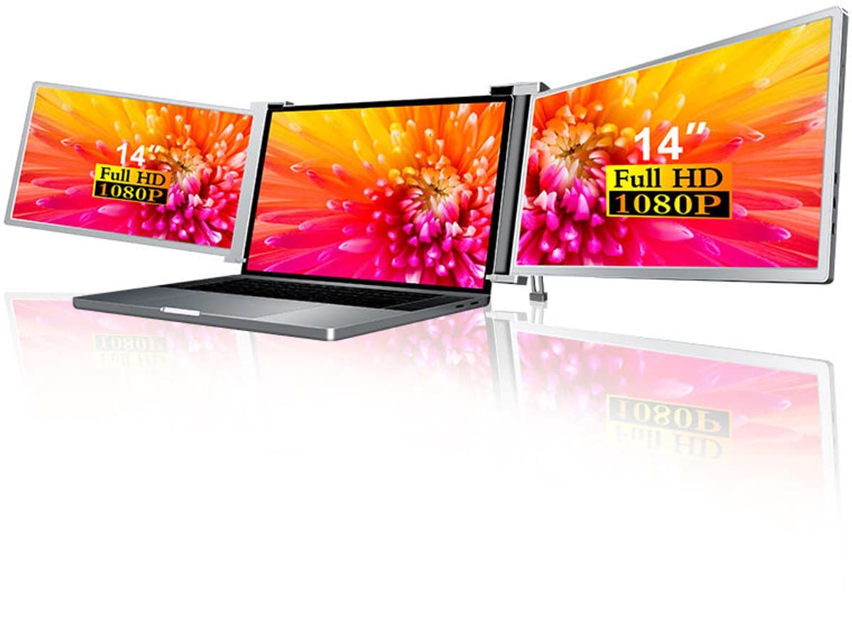Lipa HDR-75 Triple Portable monitor Full HD - Extra beeldscherm laptop - Tri-screen- Triple monitor - 1 Kabel model ook voor Macbooks en Windows - Plug & Play - Voor schermen tussen 14 en 17.3 inch - 60 Hz - HDR en IPS - 2x 14" - Met Draagtas — afbeelding 1