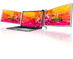 Lipa HDR-75 Triple Portable monitor Full HD - Extra beeldscherm laptop - Tri-screen- Triple monitor - 1 Kabel model ook voor Macbooks en Windows - Plug & Play - Voor schermen tussen 14 en 17.3 inch - 60 Hz - HDR en IPS - 2x 14" - Met Draagtas