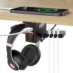 Koptelefoonhouder met USB-oplader en Smart Watch Dock - Hoofdtelefoonstandaard met 3-poorts Laadstation — thumbnail 1