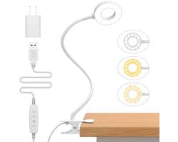 Dimbare LED Leeslamp voor Bed - 3 Modi & 10 Helderheidsniveaus - Oogbeschermende Klemlamp met Flexibele Zwanenhals en USB Aansluiting