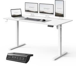 SENSE7 NOJO LIGHT - Zit Sta Bureau - 140 cm x 70 cm - Elektrisch bureau - Verstelbare bureau - Elektrische Hoogteverstelling - Hoogte 72-118 cm - Intelligent Bedieningspaneel - Wit — thumbnail 1