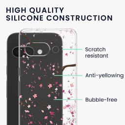 kwmobile telefoonhoesje geschikt voor Google Pixel 9a - Hoesje voor smartphone in poederroze / donkerbruin / transparant - Kersenbloesembladeren design — thumbnail 2
