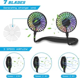 Draagbare Nekventilator met LED Licht - Ultrazacht en Stil 3 Snelheden voor Buiten en Binnen — thumbnail 4