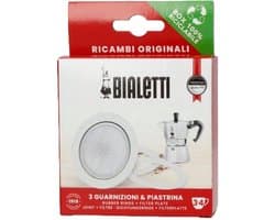 Bialetti Moka Express filterplaatje en drie rubber ringen 3/4 kops