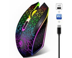 Draadloze Zwart Muis PRO GM1 met LED - Geruisloze werking - Oplaadbaar - Draagbaar - Draadloos 2.4G - Inclusief USB-ontvanger