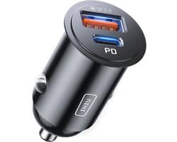 INIU Autolader [USB C 30W + USB A 30W] PD3.0 5A snel opladen USB A USB C auto-oplader adapter volledig metalen USB Geschikt voor iPhone 16 15 14 13 12 11 Pro Max Mini | Samsung Huawei Xiaomi AirPods laptops tablets