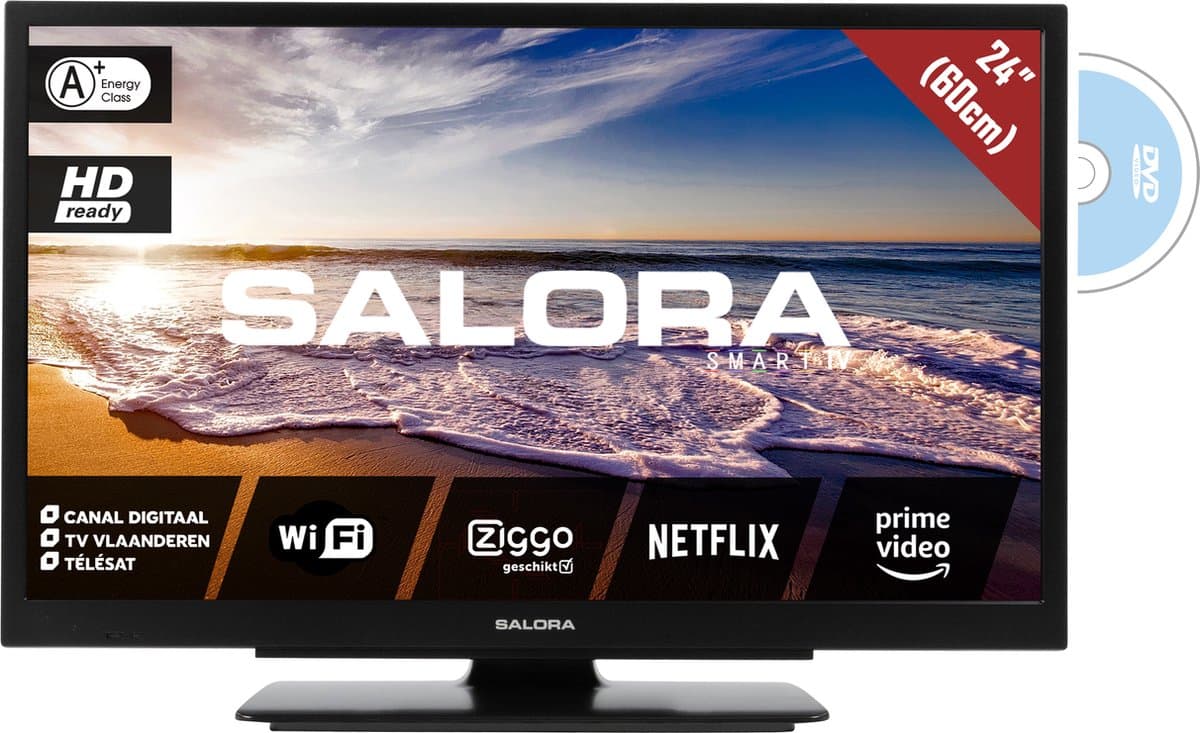 Salora 24LED9109CTS2DVDWIFI - 24 inch (60cm) TV, 12Volt/230Volt, 100Hz HD ready LED Televisie, WiFI, DVD Speler voor caravan en camper — afbeelding 1
