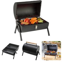 Cheqo® Houtskoolbarbecue - BBQ - Cilinderbarbecue - Tafel BBQ - Barbecue Cilindervorm - Tafelmodel - Mat Zwart - 2-zijdig Gebruik - 2 Rekken/Platen - 17 cm Grillhoogte - Metaal - Afsluitbaar Deksel - Compact - 41 x 26 x h36 cm - Ook voor Camping — thumbnail 1