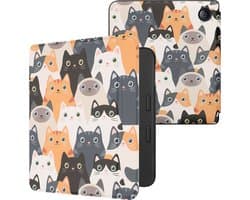 kwmobile e-reader hoesje geschikt voor Tolino Vision 6 hoes - E reader flip case met magnetische sluiting - Ereader cover - Katten design in oranje / zwart / wit