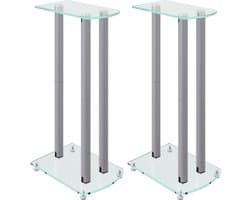 vidaXL - Luidsprekerstandaards - 2 - st - 3 - pijlers - gehard - glas - zilverkleurig
