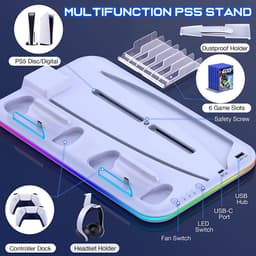 Phreeze Console Oplaadstation met Dual Charging, Verstelbare Ventilatie, RGB Verlichting, Headset & Game Houders - Geschikt voor Playstation 5 Disc en Digital Editions — thumbnail 3