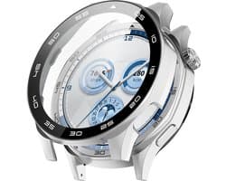 Watch case screenprotector - hoesje - gehard glas - geschikt voor Huawei Watch GT 5 (46 mm) - zilver