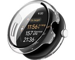 Strap-it Hard case bescherm hoesje met screen protector - geschikt voor de grotere Google Pixel Watch 3 - 45mm (transparant)