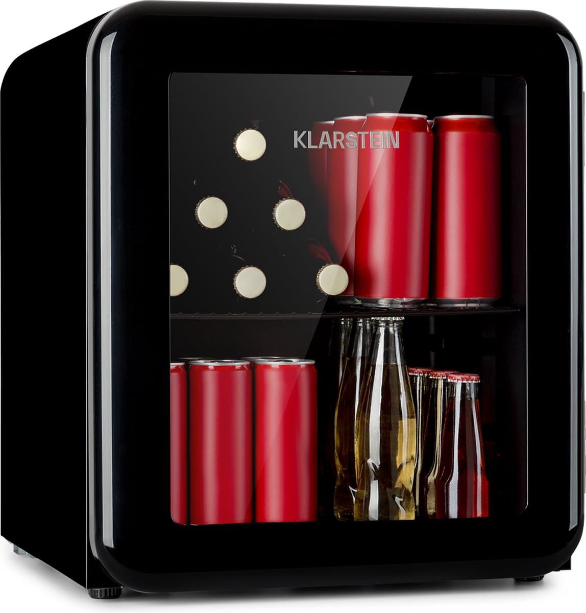 Klarstein Poplife Retro Drankenkoeler - 48 Liter - Temperatuur: 0-10 °C - 39 dB - 50 Cm Hoog - Verstelbare pootjes - EEK E - Compressiekoeling - Mini koelkast - Drankkoelkast - Zwart — afbeelding 1
