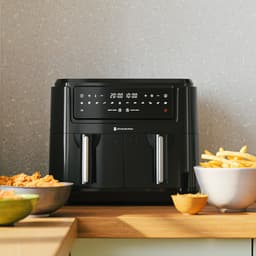KitchenBrothers Dubbele Airfryer - PFAS-Vrij - 2400W - 9L - Heteluchtfriteuse - Dual Zone - Dubbele Mand - 50ºC tot 200ºC - 10 Kookprogramma's - Zwart — thumbnail 6