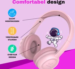 ATouch Kinderkoptelefoon Lite-X – Volumebegrenzing - Koptelefoon kinderen – Microfoon – Bluetooth koptelefoon – Duurzaam – Roze — thumbnail 2