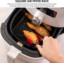 3-laags Airfryer-rek ,Vierkant Airfryer-grillrek, RVS grill-dehydratorrek ,Stapelbaar Airfryer-mandje, met 8 siliconen voetjes 1 anti-verbrandingsclip, voor Airfryer-bakken en koken — thumbnail 5