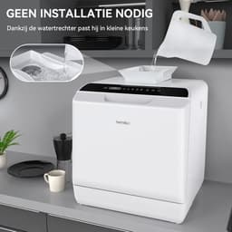 Mini Afwasmachine Tafelmodel - 43 cm Breed - Gebruik Met en Zonder Wateraansluiting - Ruimte voor 4 Besteksets - Ideaal voor Kamperen - Energieklasse F - Wit — thumbnail 7