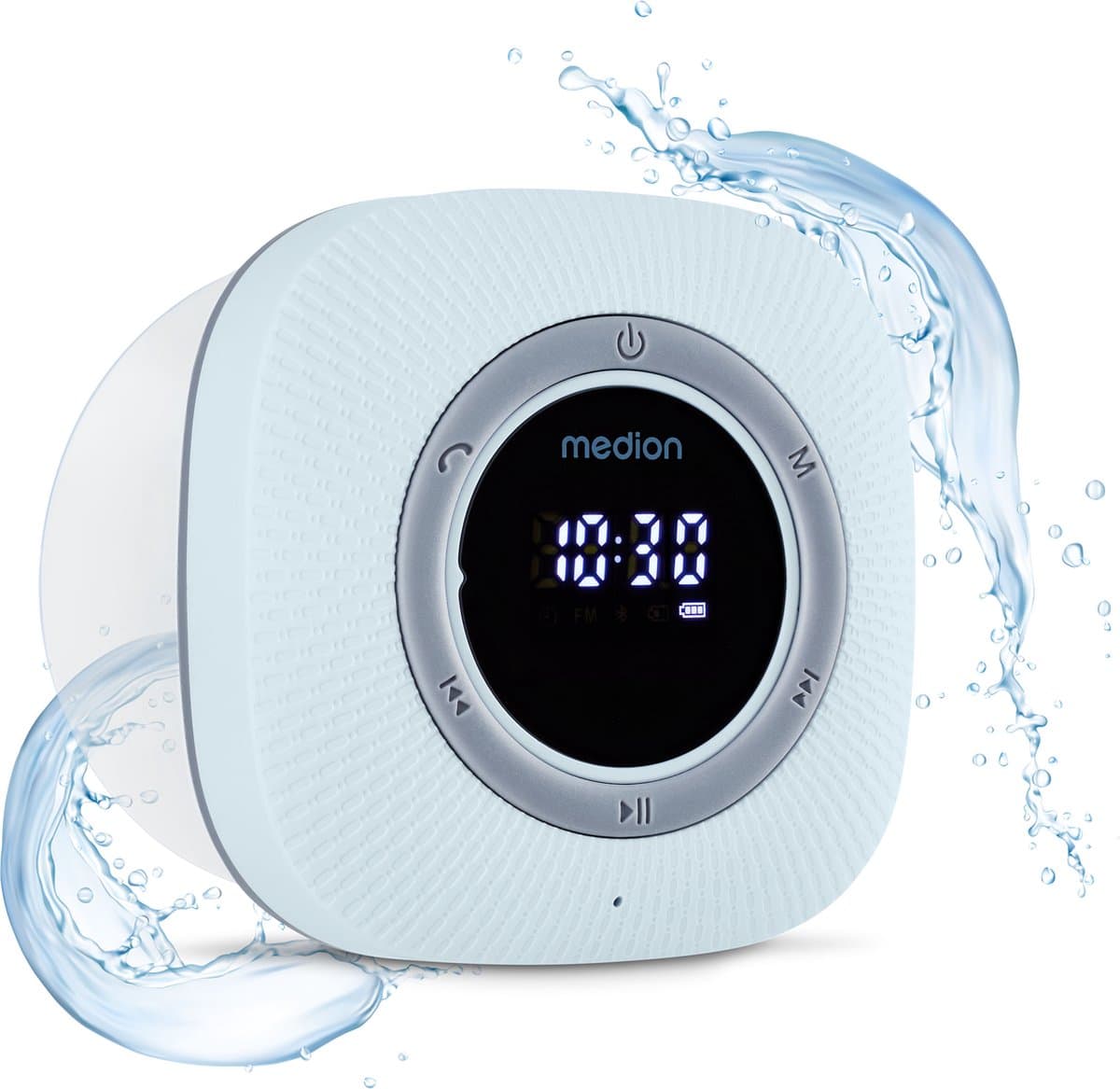 MEDION S66884 Douche radio met Bluetooth (badkamerradio, FM radio, zuignap, LED display, IPX6 waterproof, geïntegreerde oplaadbare batterij, MD43884) blauw — afbeelding 1