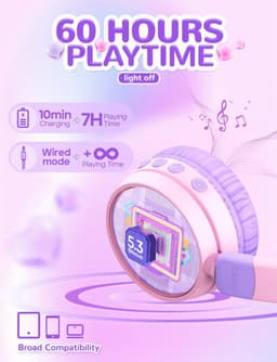Bluetooth Hoofdtelefoon voor Kinderen met Kattenoren en LED Verlichting - 60 Uur Speeltijd, Veilig Volume tot 85 dBA, Microfoon en USB C Opladen — thumbnail 4