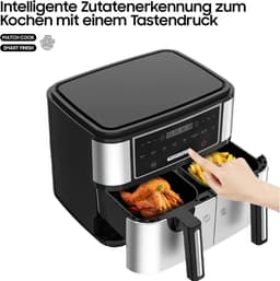 Equivera Dubbele Airfryer - Dubbele Mand - Dual Cook - Heteluchtfriteuse - Verschillende Programma's - Dual Zone - Mega — thumbnail 4