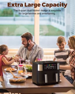 Equivera Dubbele Airfryer - Dubbele Mand - Dual Cook - Heteluchtfriteuse - Verschillende Programma's - Dual Zone - Mega — thumbnail 5