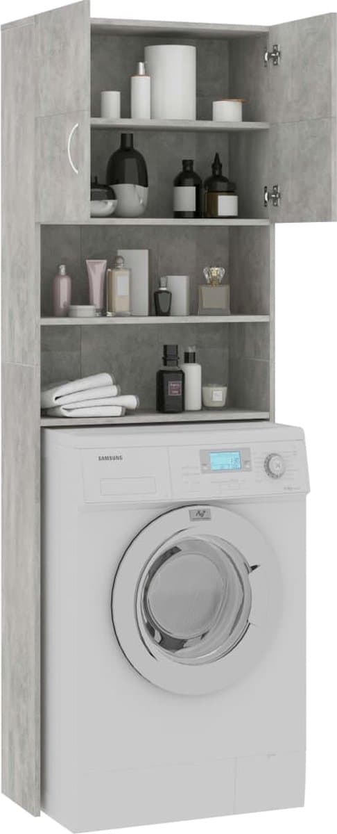Wasmachine ombouw - Kast - Opbouwmeubel - Verhoger - Wasmachine meubel - Opbergkast - Hout - Betongrijs — afbeelding 1
