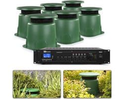 Geluidsinstallatie - Power Dynamics 100V Bluetooth geluidsinstallatie voor buiten met 6 weerbestendige speakers en kabels - 180W