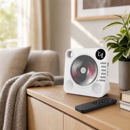 Retro CD Speler met Bluetooth - Draagbare CD Speler met HiFi Speakers - USB - AUX - Oplaadbaar - Vintage Muziekspeler Wit — thumbnail 2