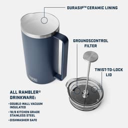 SnelShoppen - French Press 64 oz (1900 ml) - Koffiezetter met Dubbelwandige Isolatie, Tritan Deksel, Perfecte Filter - Ideaal voor Feest, Camping en T — thumbnail 4