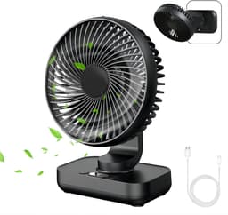 Mini Bureauventilator - Stil - Oplaadbaar - 3600mAh Batterij - 4 Windsnelheden - 120° Oscillatie - Voor Thuis, Kantoor En Reizen - Zwart — thumbnail 1