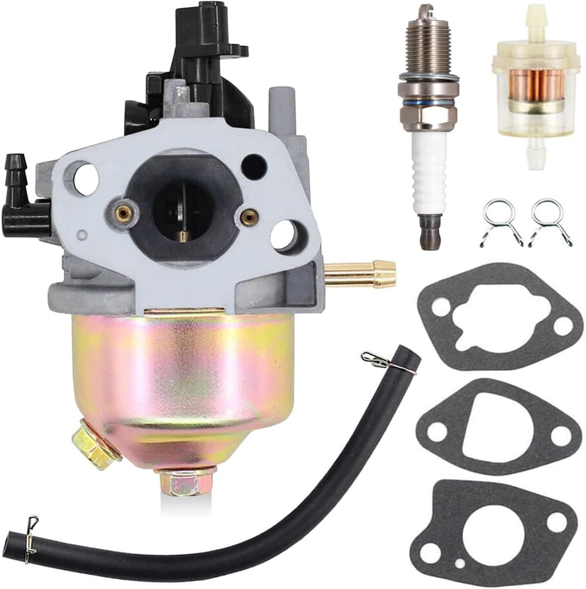 SnelShoppen - Hoogwaardige Carburetor voor Grasmaaier, Vervangingsset voor Motor RS100, 100cc, Duurzaam Materiaal, Inclusief Bougie en Brandstofslang, — afbeelding 1