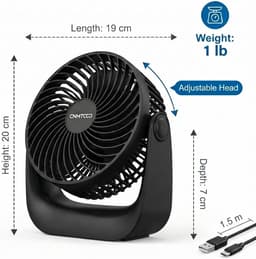 USB Tafelventilator Stil 20 dB – 3 Snelheden – 360° Draaibaar – Compact 15,2 cm – Wit — thumbnail 5