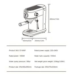 Espressomachine – Koffiemachine – Pistonmachine – Cappuccinomachine – Mini Koffiezetapparaat – 19 Bar Pompdruk – Afneembare 1,1L Watertank — thumbnail 3