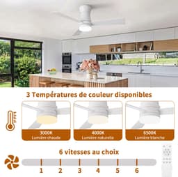 Plafondventilator met Lamp Wit – 3 Bladen, Afstandsbediening, LED & 6 Snelheden — thumbnail 4