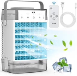 Aircooler 4-in-1 ventilator - Airco - Mobiele airco - Draagbare airconditioner – 3 snelheden & 3 standen – 2-8 uur timer – 7 kleurenverlichting – AC-unit met 1000 ml watertank – voor slaapkamer, kantoor, thuis en op de camping — thumbnail 1