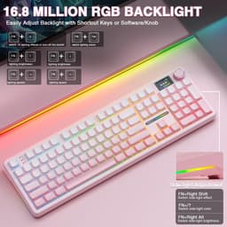 AULA F108 PRO Draadloos Mechanisch Toetsenbord - Met Scherm En Knop - Volledig Formaat Met 8000mAh Batterij - Vooraf Gesmeerde Schakelaars - Zijbedrukte PBT-Toetskappen - RGB-Achtergrondverlichting Hot-Swappable - Roze — thumbnail 4