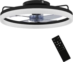 TEKROA® Plafondventilator met Verlichting - 40W LED - Plafonniere - Stille DC Motor - Afstandsbediening - 6 Snelheden - Dimbaar - Zwart — thumbnail 1