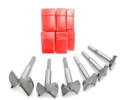 Forstnerboorset van 6 stuks met hardmetalen sneldraaistalen boren van 30-60 mm voor houtbewerking, voorzien van platte vleugel en ronde schacht voor nauwkeurige scharnierboringen
