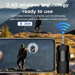 Draadloze lavaliermicrofoon 3-in-1 voor mobiele telefoons – geschikt voor vlogs, video-opnames, interviews en uitzendingen (Android, iPhone) — thumbnail 3