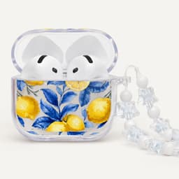Enluxe Case geschikt voor Airpods 4 - Citroenen Print - Hardcase met Kralenkoord, Schokbestendig - Hoesje — thumbnail 1