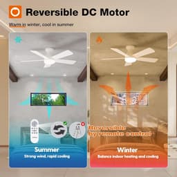 Plafondventilator 5 blad Ø132cm wit - stille ventilator – top kwaliteit - energie zuinig -met remote - ventilator voor laag plafond - 6 snelheden – beste alternatief voor airco - zomer en winter stand – witte ventilator — thumbnail 3