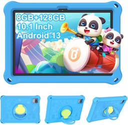 SnelShoppen - Kindertablet 10.1 inch Android 13 voor Kinderen, Schokbestendige Beschermhoes, 8 GB RAM, 128 GB ROM, 6000 mAh, Ouderlijk Toezicht, Dubbe — thumbnail 1
